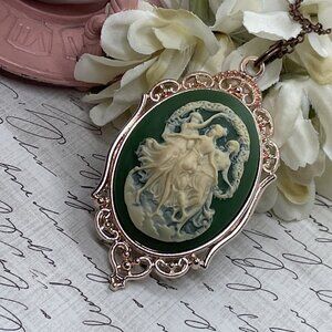 Rose gold Wife Dancers Muses Muse Cameo Green Victorian Necklace Charm Gift Mom